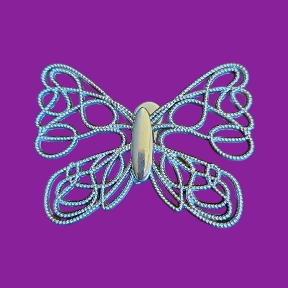 NEIMAN MARCUS Filigree Swirl Butterfly Gift Scarf Pocket Clip